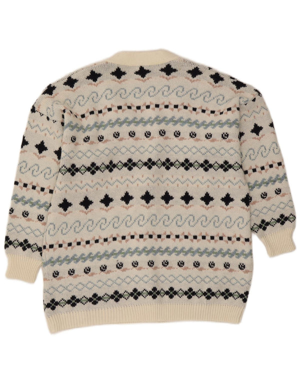 Vintage Womens Cardigan Sweater UK 16 Large White Fair Isle
