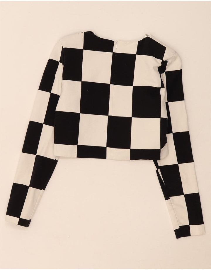 Zara Womens Crop Top Manches Longues UK 12 Coton Géométrique Noir Moyen