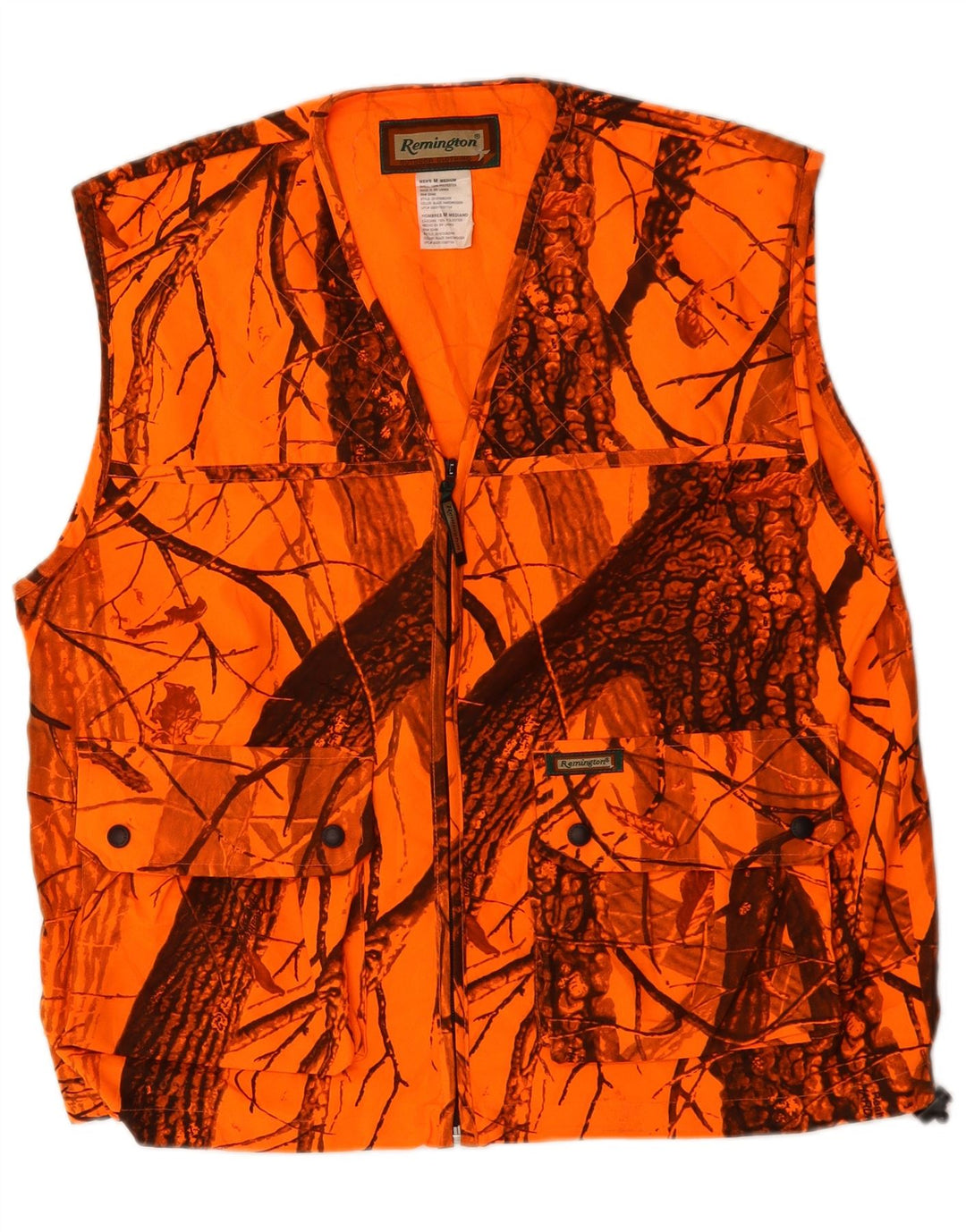 vintage Mens Utility Gilet UK 38 Moyen Orange Camouflage Polyester