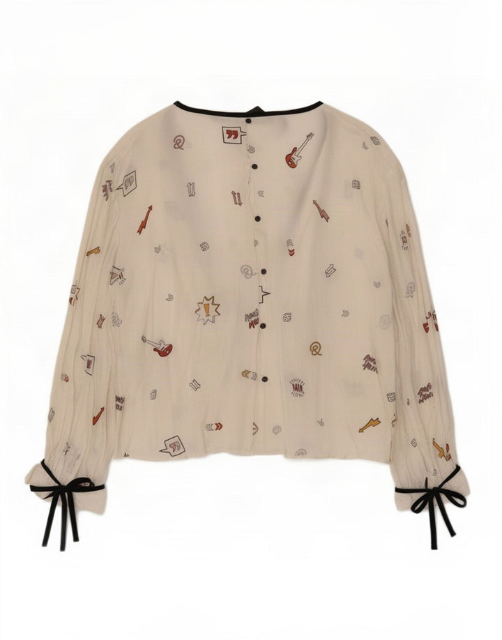 Zara Womens Trafaluc Abstract Pattern Blouse Top UK 12 Moyen Blanc