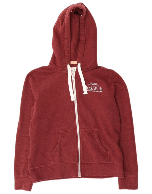 Jack Wills Pull à capuche zippé pour femme UK 14 Grand coton bordeaux