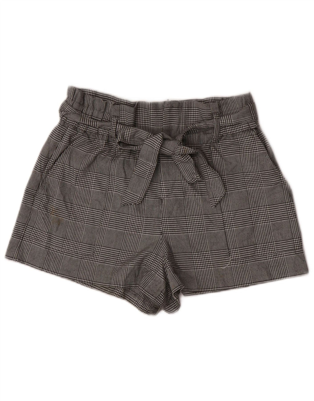 Zara Short Chino Taille Haute Femme Large W30 Gris Pied-de-Poule Polyester