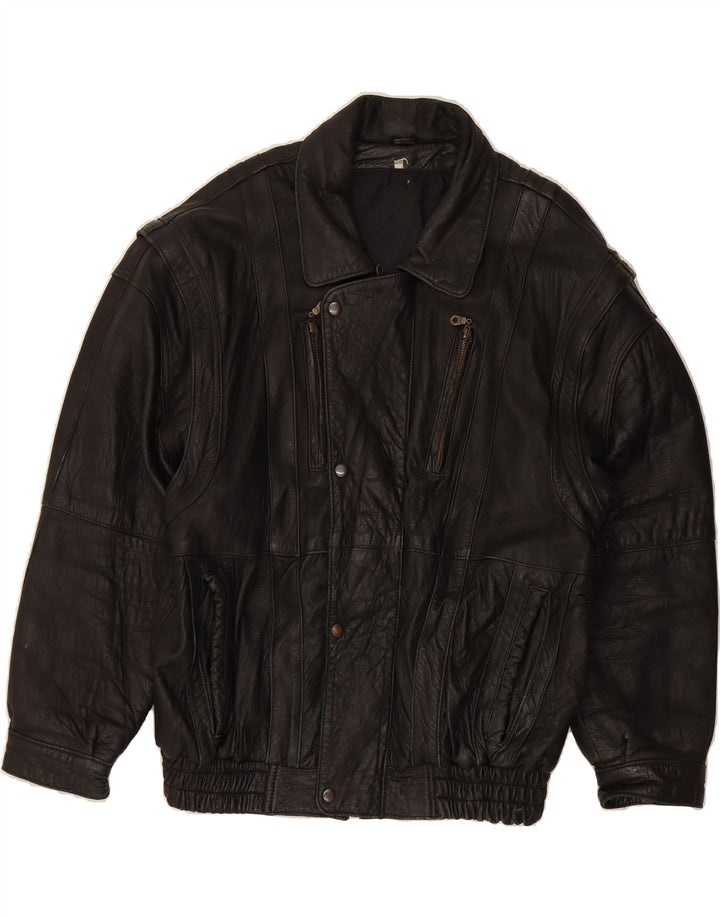 VINTAGE Mens Leather Jacket IT 52 XL Black Vintage Vintage and Second-Hand Vintage from Messina Hembry 