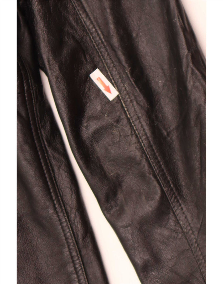 vintage Femme 3 Boutons Veste Blazer En Cuir UK 12 Moyen Noir