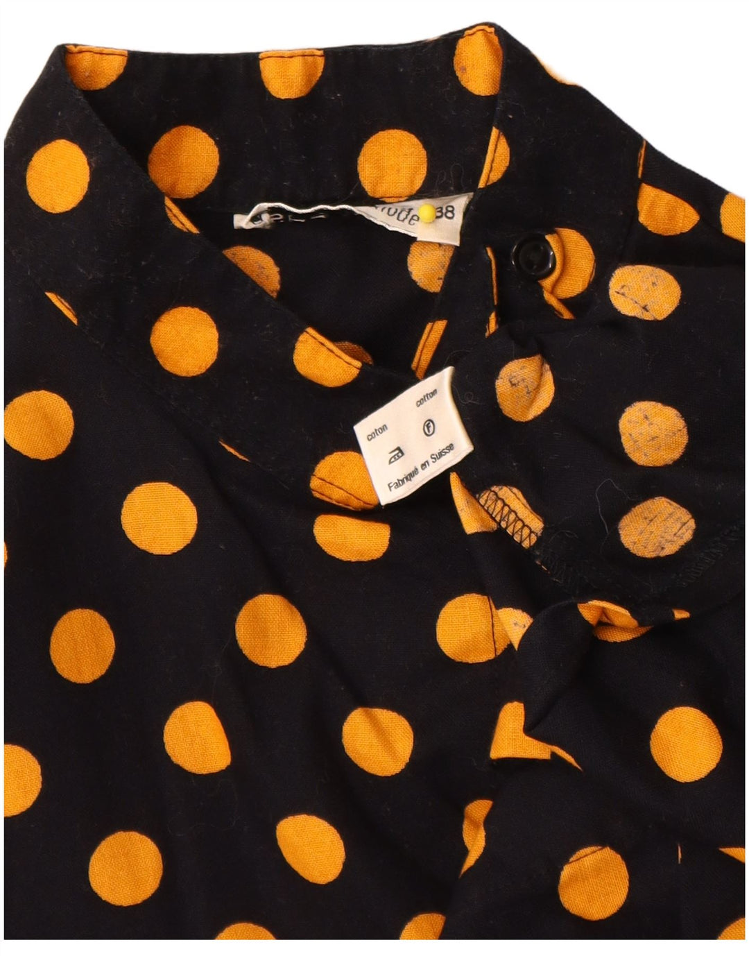 vintage Femme Chemise Blouse EU 38 Moyen Noir Polka Dot Coton