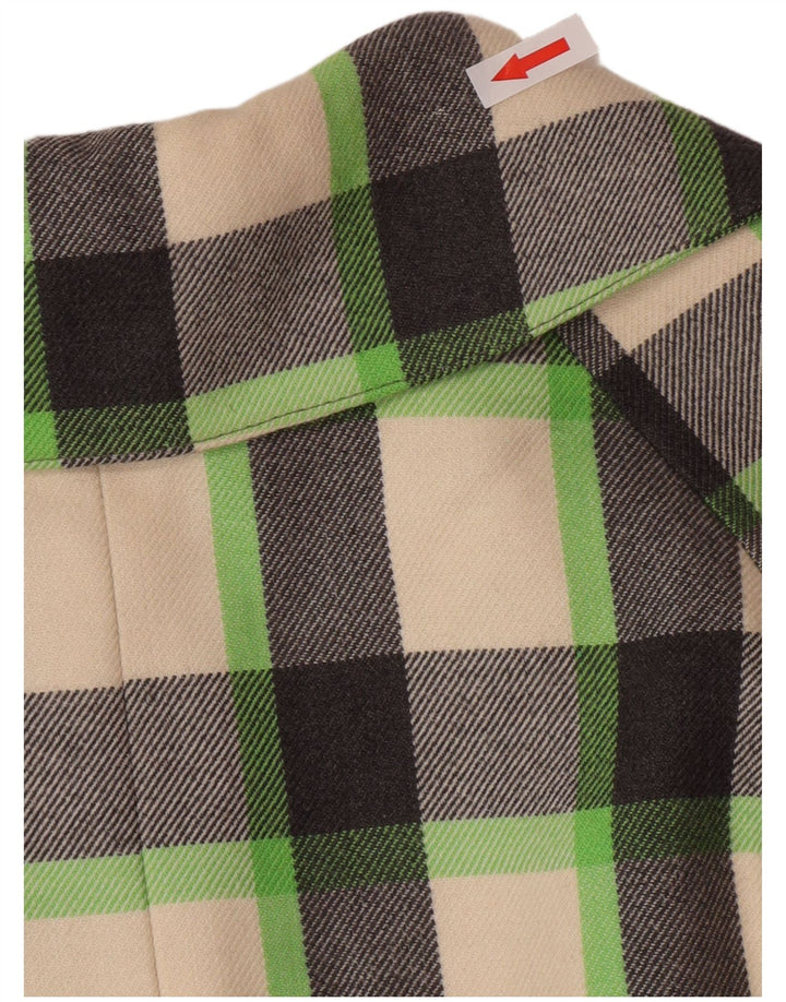 vintage Womens Overcoat UK 12 Moyen Multicolore Check New Wool