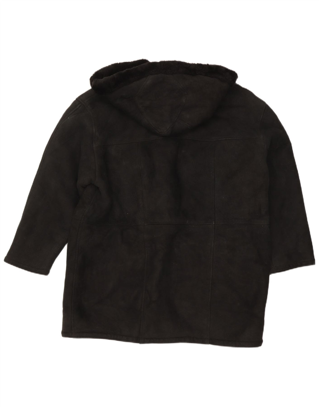 vintage Femmes À Capuchon Surdimensionné Shearling Manteau UK 16 Grand Noir