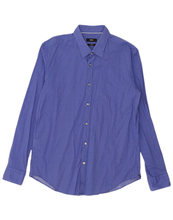 Hugo Boss Chemise Slim Fit Large Coton Géométrique Bleu