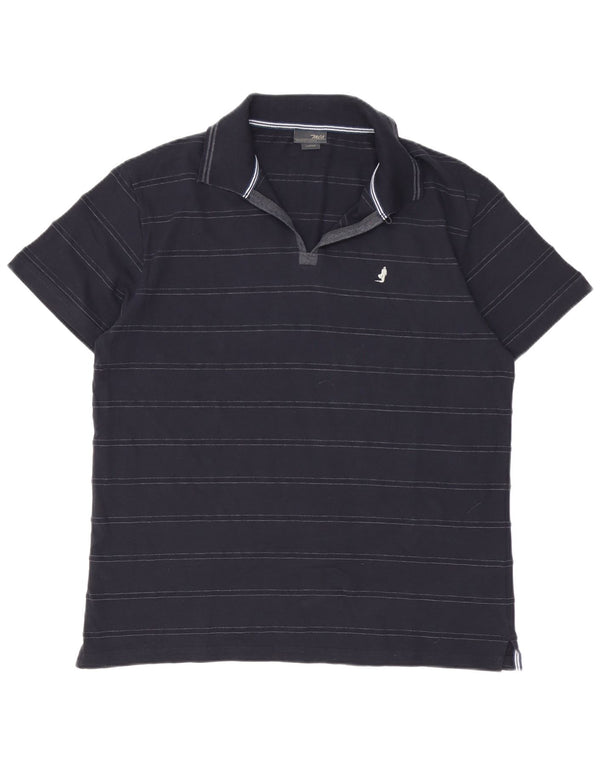 Marlboro Classics Mens Polo Shirt Large Navy Blue Striped Cotton