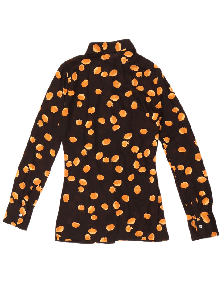vintage Femme Motif Abstrait Chemise Blouse IT 44 Moyen Noir