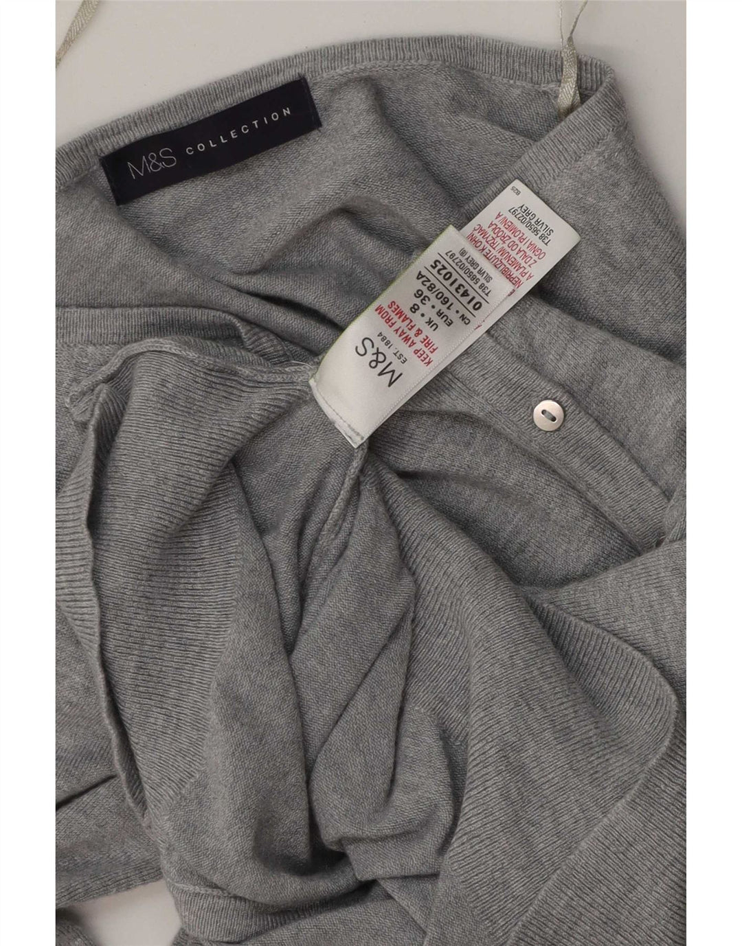 Marks & Spencer Pull Cardigan Femme UK 8 Petit Viscose Moucheté Gris