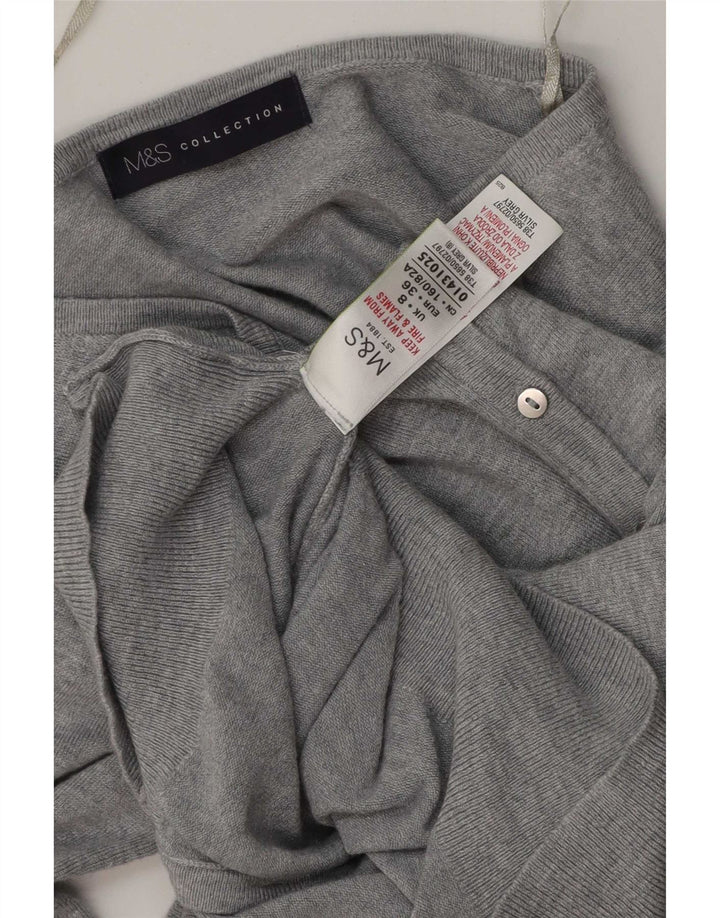 Marks & Spencer Pull Cardigan Femme UK 8 Petit Viscose Moucheté Gris