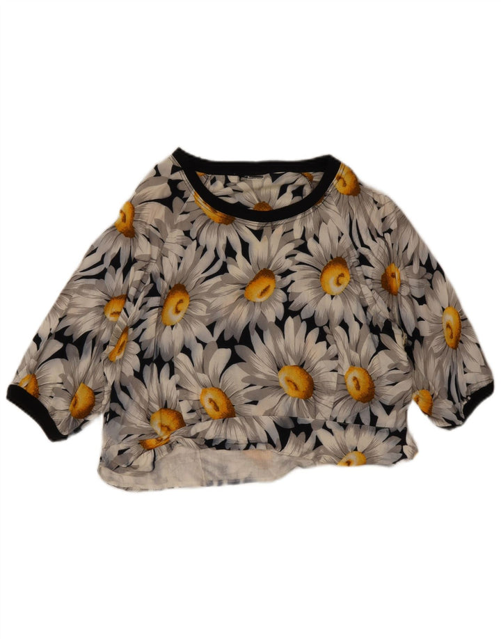 vintage Femmes Crop Top UK 12 Moyen Bleu Marine Floral