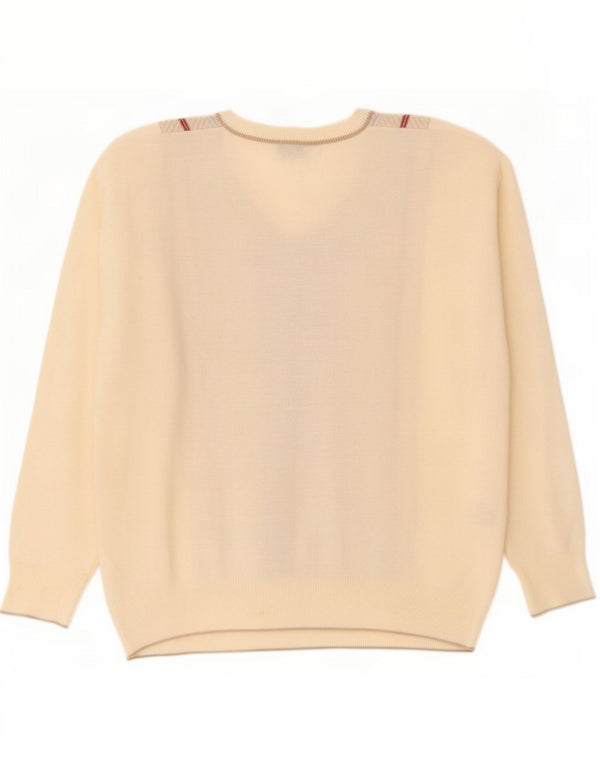 Gabicci Mens V-Neck Jumper Sweater XL Beige Colourblock Wool