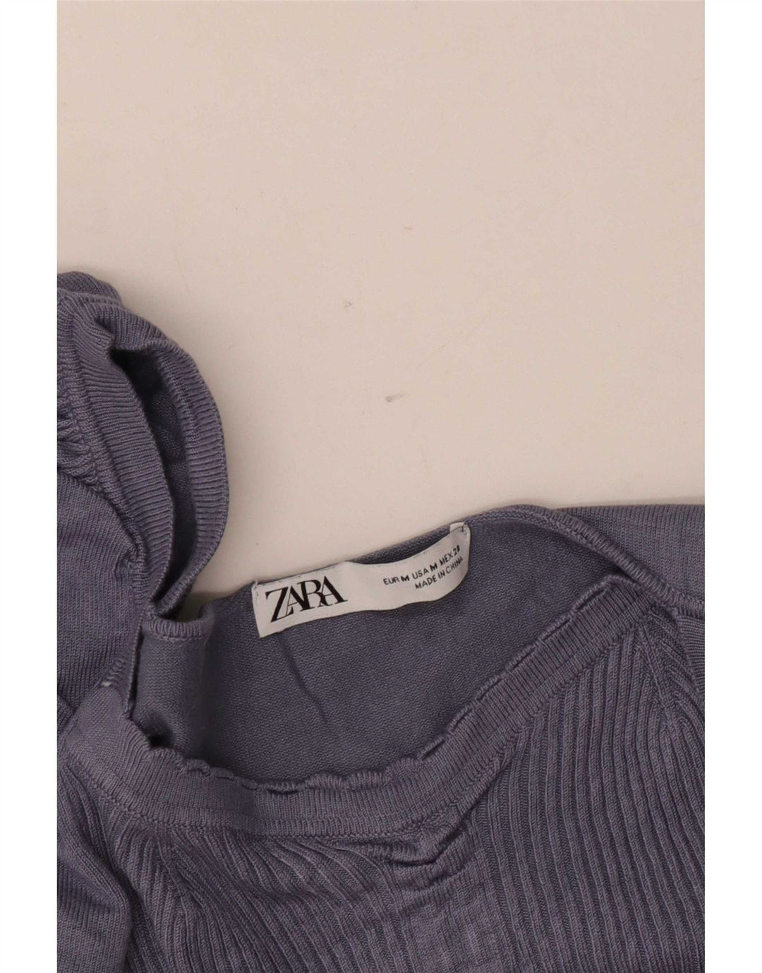 Zara Femme Crop Top Manches Longues UK 12 Bleu Moyen