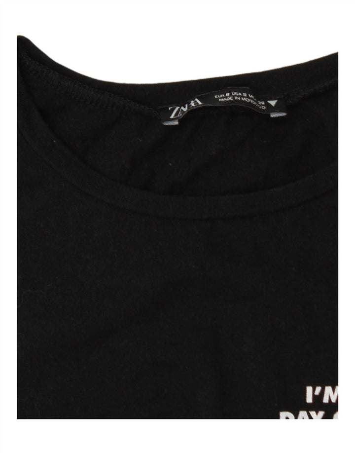ZARA Womens Graphic T-Shirt Top UK 10 Small Black Vintage Zara and Second-Hand Zara from Messina Hembry 