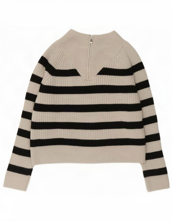 Zara Pull col zippé pour femme UK 14 Medium Off White Rayé Acrylique