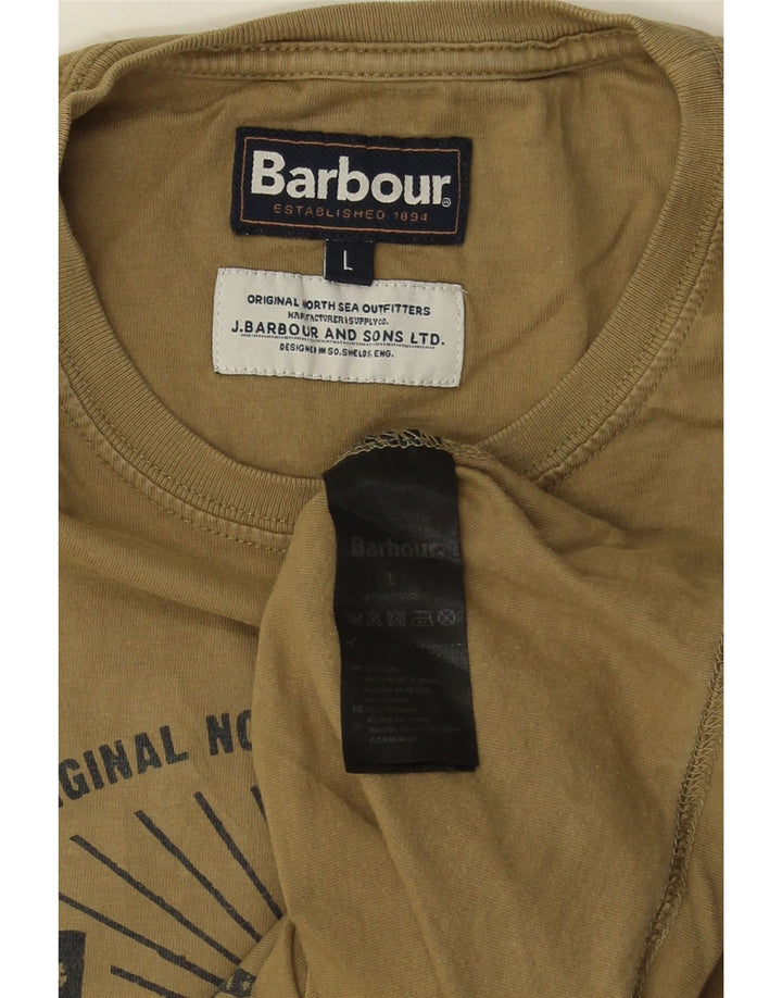 Barbour Mens Graphic T-Shirt Top Large Kaki Coton