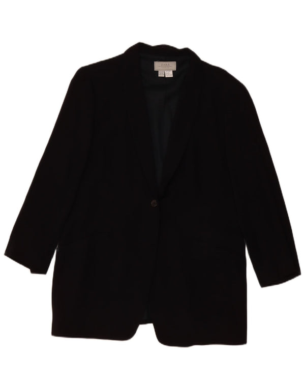 ZARA Veste blazer à 1 bouton et manches 3/4 pour femme EU 44 XL Rayonne noire