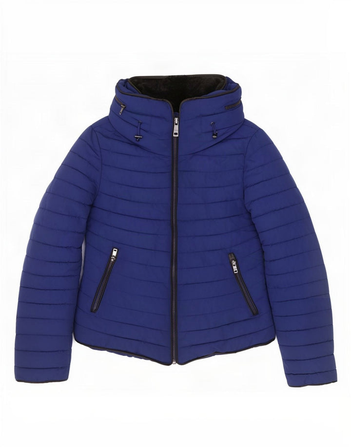 Zara Veste matelassée à capuche pour femme UK 10 Small Bleu