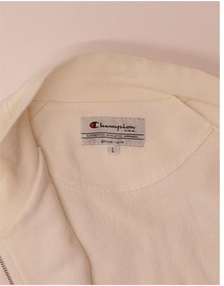 CHAMPION Womens Tracksuit Top Jacket UK 16 Large Off White Cotton