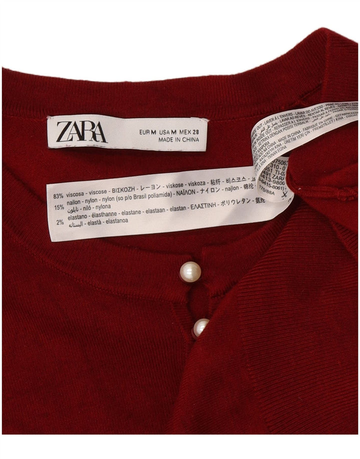 Zara Pull col boutonné pour femme UK 12 Viscose bordeaux moyen