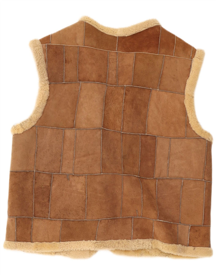 vintage Mens Shearling Gilet UK 42 XL Marron
