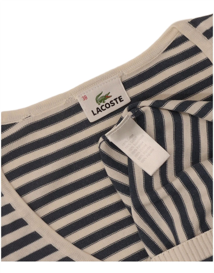 Lacoste Femme Col V Pull Pull Taille 38 Bleu Marine Moyen Rayé