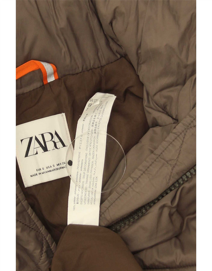 Zara Manteau matelassé surdimensionné à capuche pour femme UK 10 Petit Marron Polyester