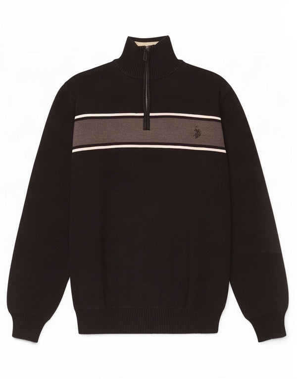U.S. Polo Assn. Pull Col Zippé Homme Noir Moyen Colourblock