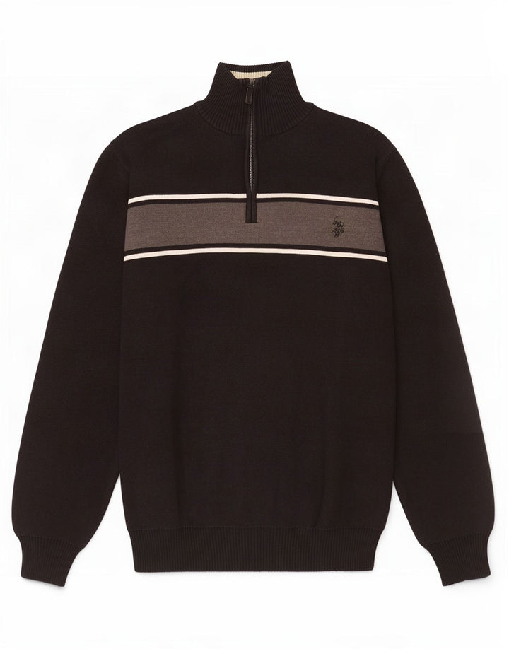 U.S. Polo Assn. Pull Col Zippé Homme Noir Moyen Colourblock
