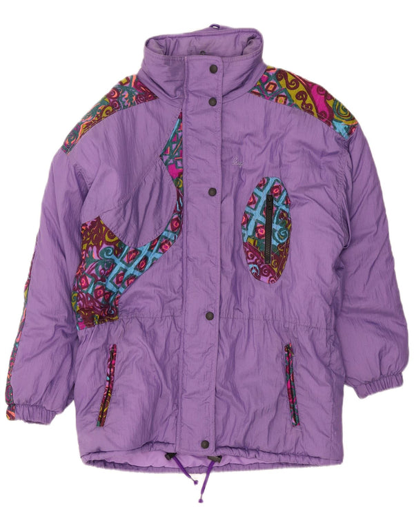 Brugi Veste de ski rembourrée à capuche coupe ample pour femme IT 46 Large Purple Paisley