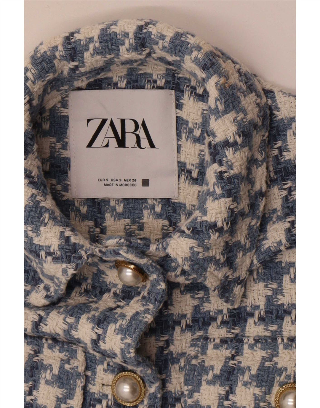 Zara Veste blazer à manches 3/4 pour femme 5 boutons UK 10 Petit pied-de-poule bleu