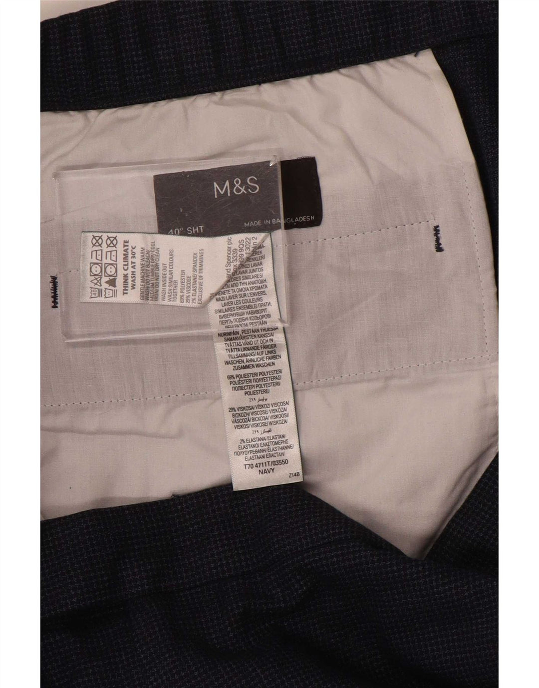 Marks & Spencer Pantalon de Costume Droit Homme W40 L29 Bleu Marine Pied de Poule
