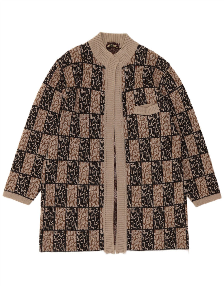 VINTAGE Pull cardigan ouvert long pour femme IT 44 Marron moyen géométrique
