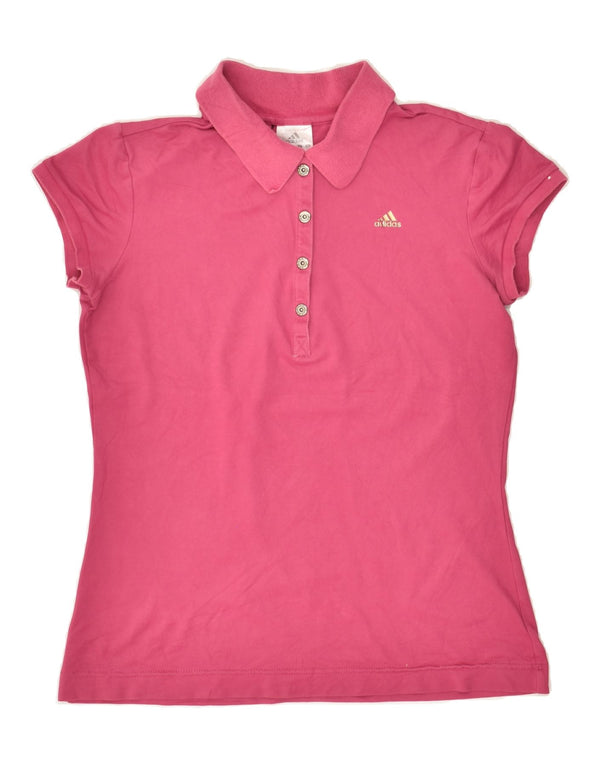 ADIDAS Womens Polo Shirt UK 12 Medium  Pink Cotton