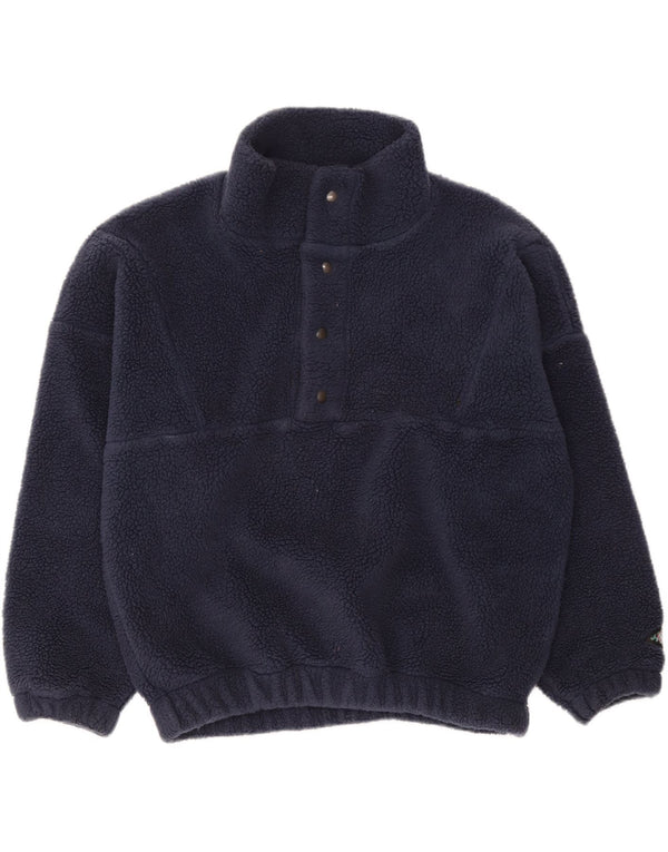 vintage Mens Loose Fit Button Neck Fleece Jumper IT 44/46 Petit Bleu Marine