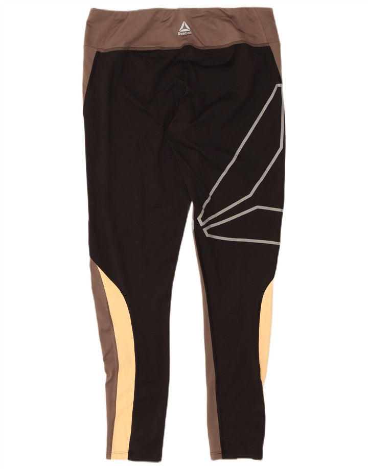 REEBOK Leggings Graphiques Femme UK 12/14 Gris Moyen Colorblock Polyester
