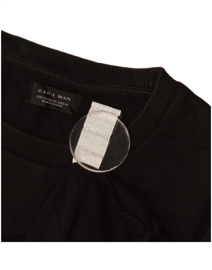 Zara Homme Sweatshirt Jumper XL Noir Géométrique Coton