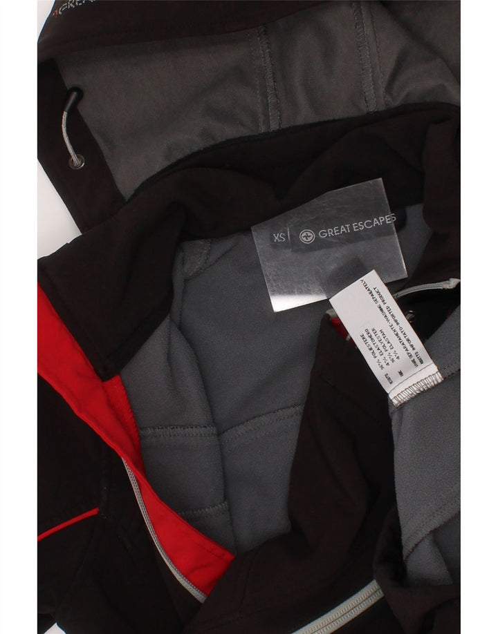 GREAT ESCAPES Womens Crop Hooded Bomber Jacket UK 4 XS Black Polyester Vintage Great Escapes and Second-Hand Great Escapes from Messina Hembry 