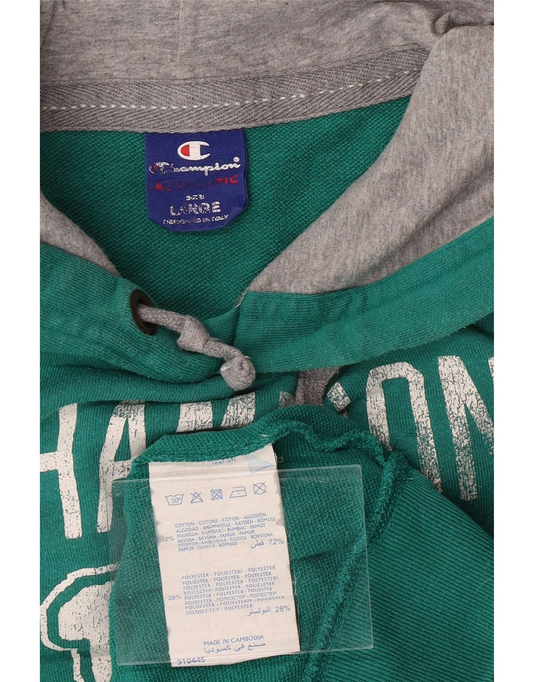 CHAMPION Pull à capuche graphique pour hommes, grand coton vert