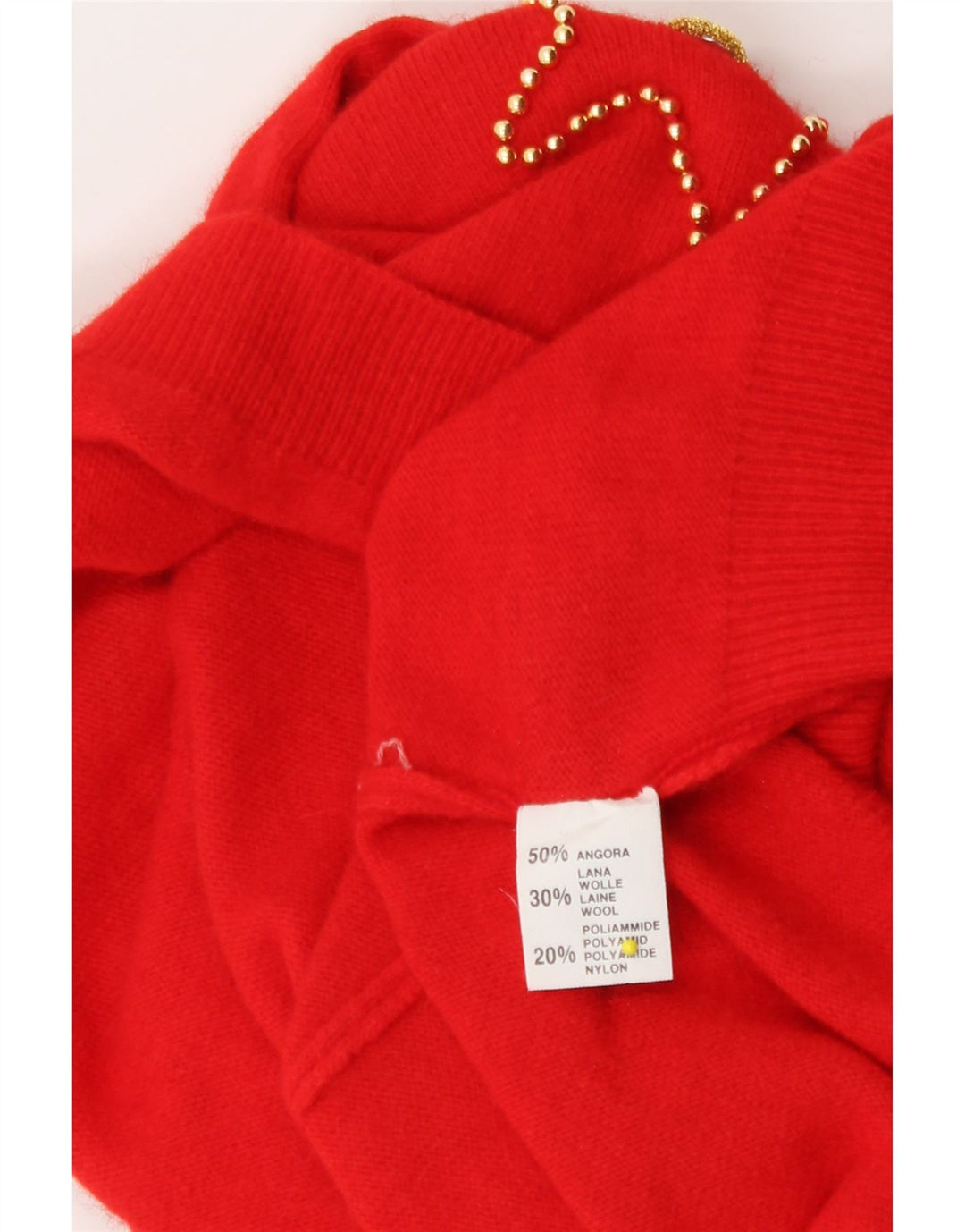 vintage Femmes Motif Abstrait Crew Neck Jumper Pull UK 14 Rouge Moyen