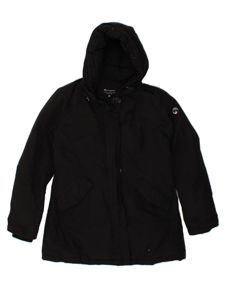 CHAMPION Womens Hooded Padded Jacket EU 42 Large Black Polyester Vintage Champion and Second-Hand Champion from Messina Hembry 