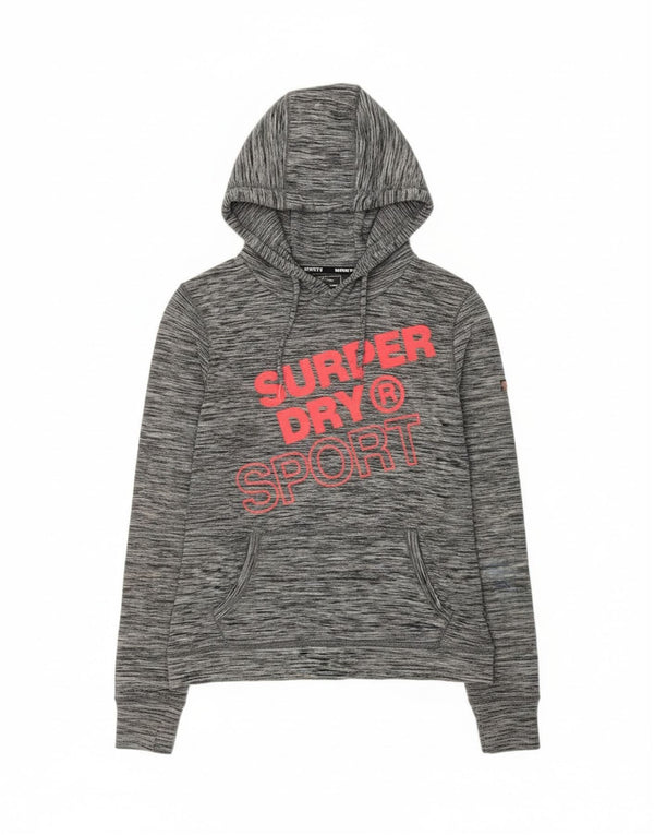 Superdry Pull à capuche graphique pour femme UK 12 Polyester moucheté gris moyen