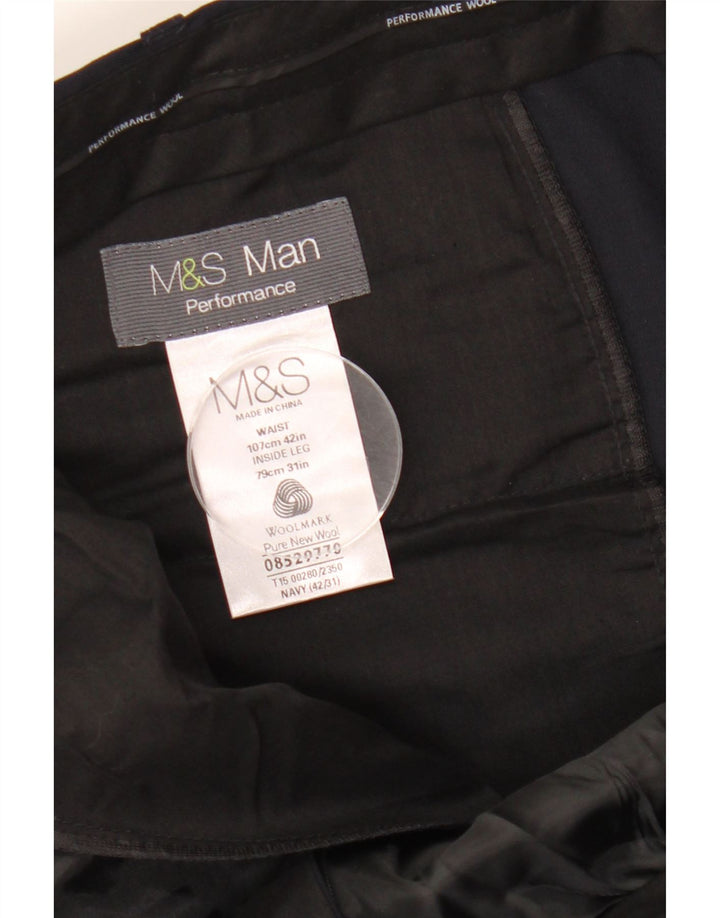 MARKS & SPENCER Pantalon de Costume Droit Performance Homme W42 L31 Bleu Marine