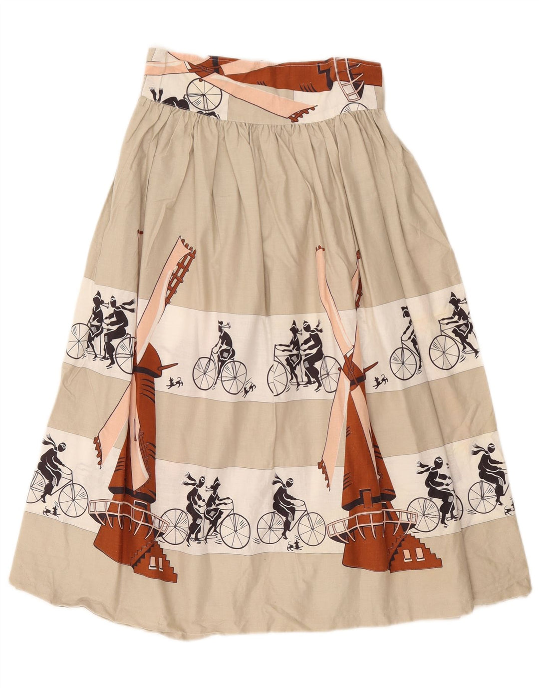 vintage Femme Graphique A-Line Jupe W26 Petit Beige Colourblock