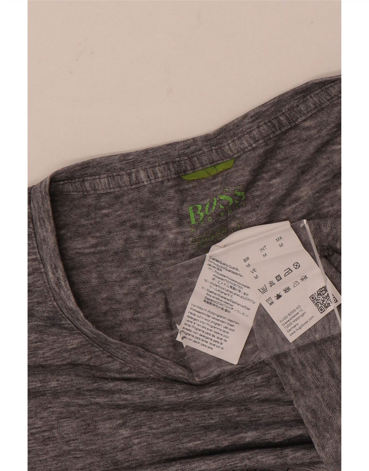 Hugo Boss Homme T-Shirt Top Gris Moyen Géométrique Polyester