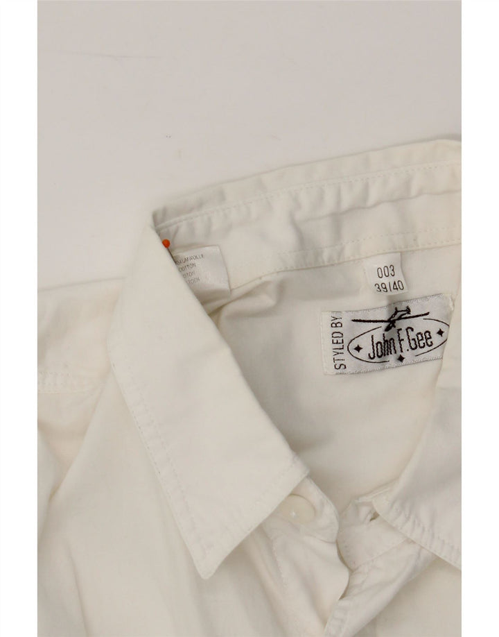 JOHN F GEE Mens Short Sleeve Shirt Size 39/40 Medium White Cotton Vintage John F Gee and Second-Hand John F Gee from Messina Hembry 