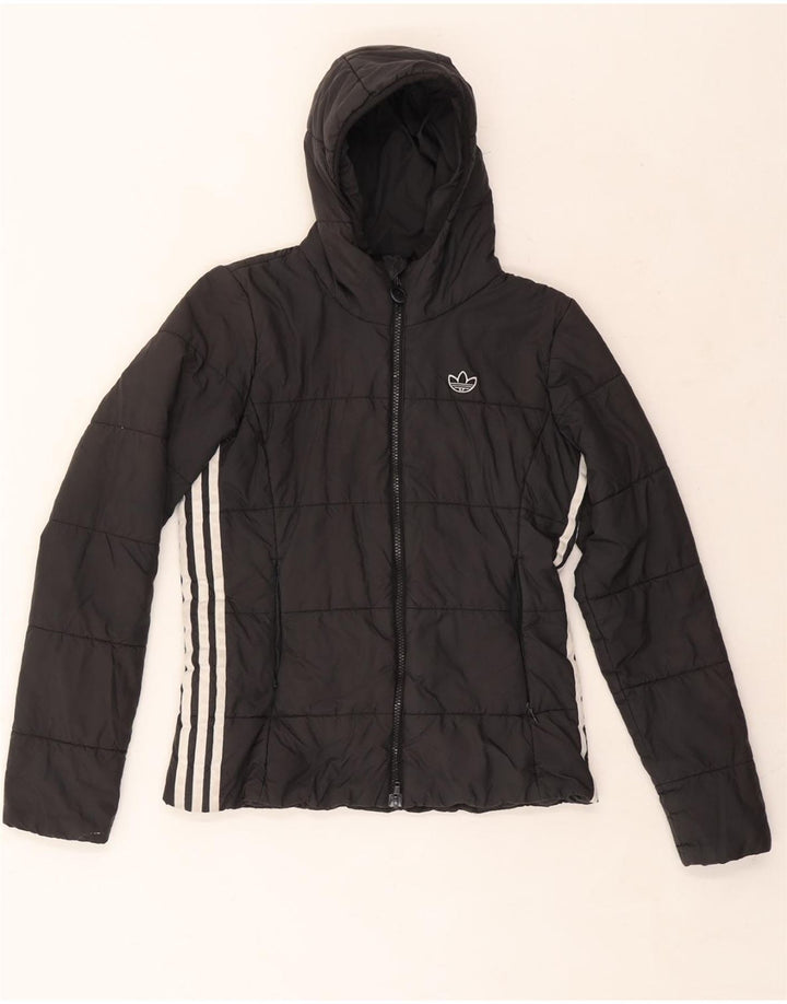 ADIDAS Veste rembourrée à capuche pour femme UK 8 Small Noir Polyester