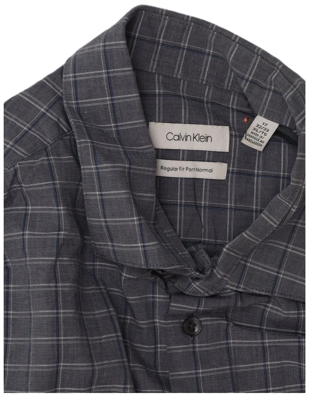 Calvin Klein Chemise coupe régulière pour homme Taille 17 XL Coton à carreaux gris
